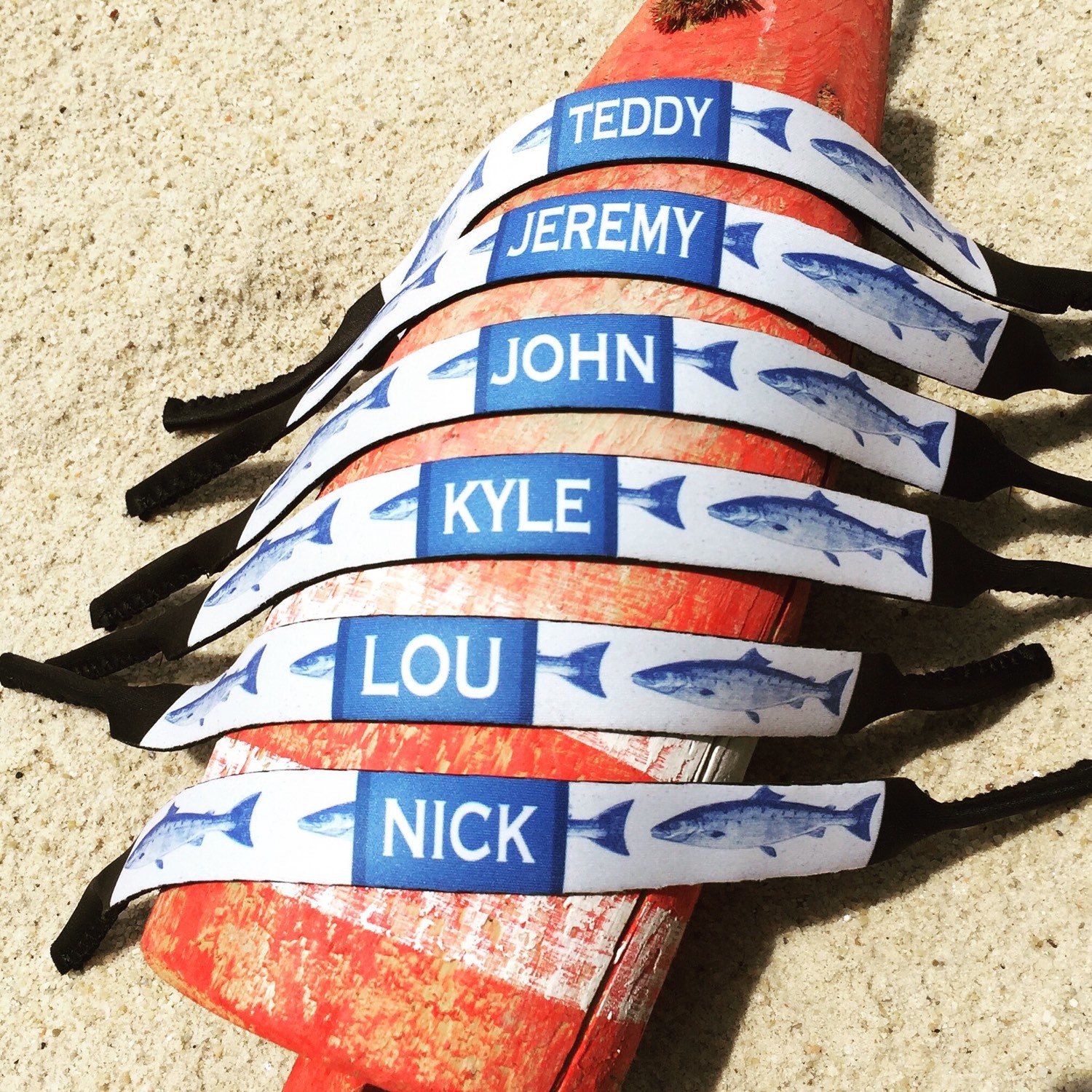 Guys Blue Fish Neoprene Sunglass Strap. Personalized Guys Glasses Retainer.  Match the Huggers. Great Groomsman Gifts -  Canada