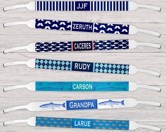 Guys Blues Neoprene Sunglass Strap. Personalized Guys Glasses retainer. Custom Groomsman gifts!