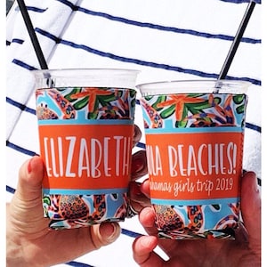 Colorful Crab Huggers. Family Vacation Beach Huggers. Beach Wedding Party Favors. Personalized Bachelorette or Birthday Huggers!