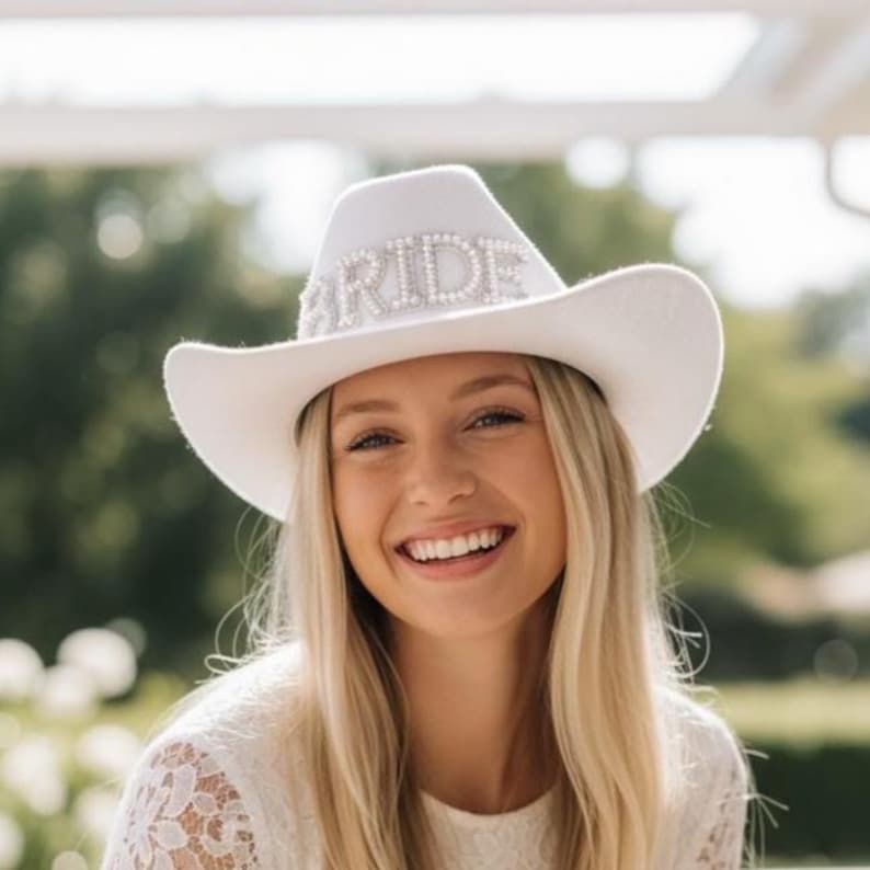Bride Cowgirl Hat | Bachelorette party hats | Coastal Cowgirl Felt Bride Hat