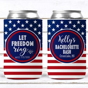 Let Freedom Ring! USA Bachelorette Party Huggers. Red White and Blue Birthday! USA Wedding Favors. America Bachelor or Birthday Favors.