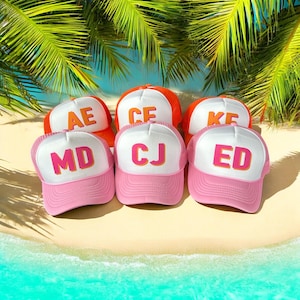 Shadow monogram hat | coastal Bachelorette Trucker Hats | Custom Beach Birthday party favors