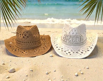 Coastal Cowgirl Hats | Bachelorette party hats | straw Bride Hat|