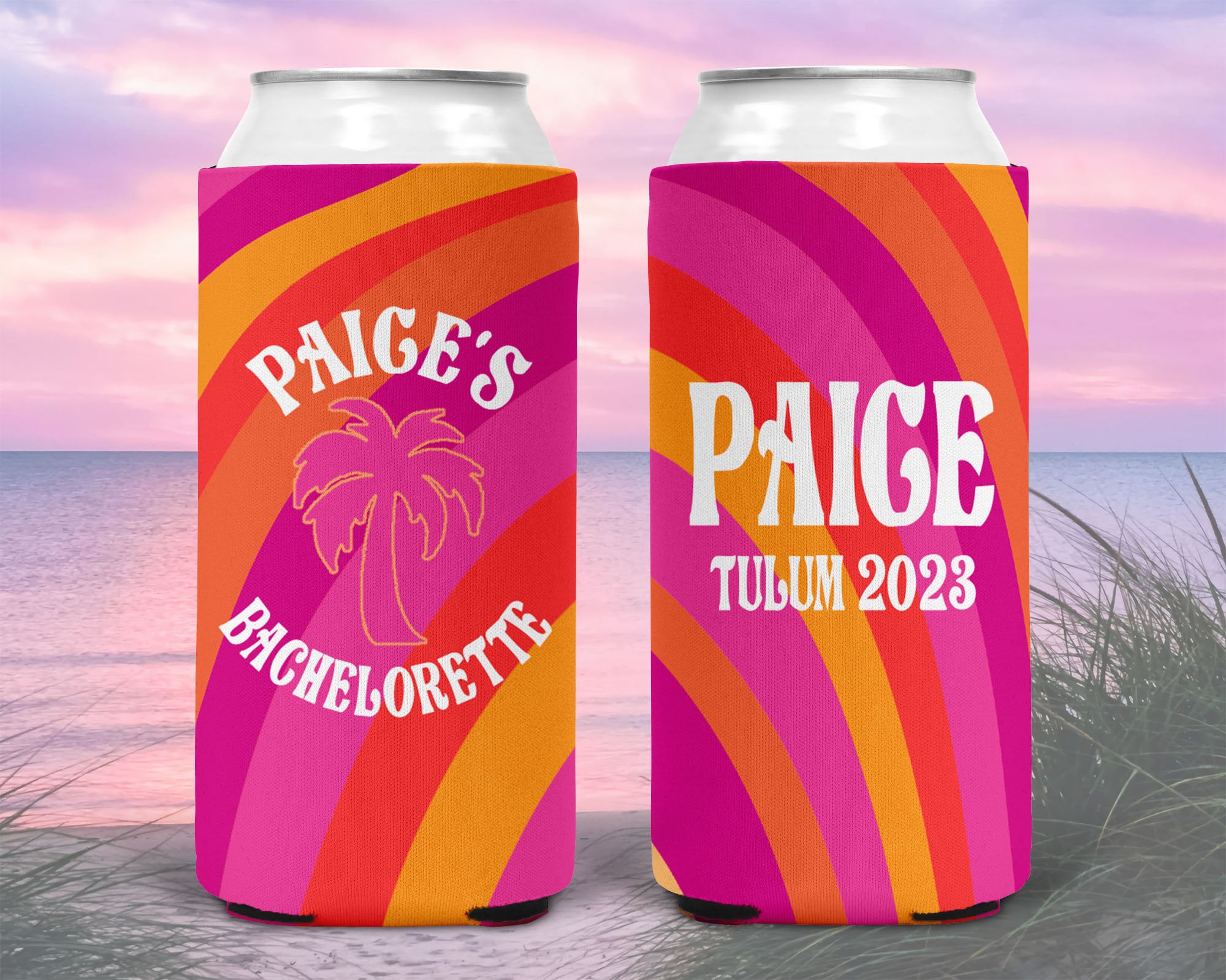 Retro Theme Party Favors. Pink and Orange theme. Birthday Party Huggers. Tequila Sunrise Bachelorette Favors. Palm Springs  Party Favors.