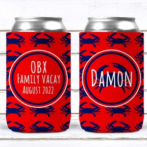 Crab Party Huggers. Bachelorette or Birthday Beach Coolies. Monogram Beach Bachelorette Party Favors. Beach Vacation Beverage Insulators!