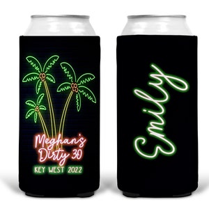 Neon Beach Theme Favors. Tropical Bachelorette or Birthday Favors. Personalized Beach Bachelorette. Neon Beach Birthday Slim Can Favors