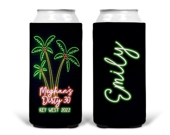 Neon Beach Theme Favors. Tropical Bachelorette or Birthday Favors. Personalized Beach Bachelorette. Neon Beach Birthday Slim Can Favors