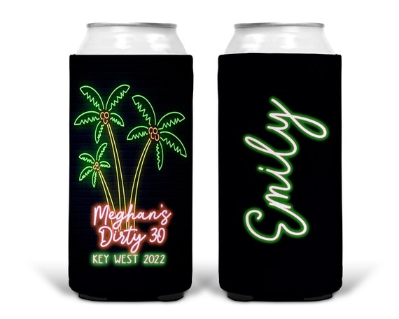 Neon Beach Theme Favors. Tropical Bachelorette or Birthday Favors. Personalized Beach Bachelorette. Neon Beach Birthday Slim Can Favors