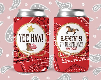 Western Birthday or Farm Party Can Coolers. Personalized Bandana Huggers. Kids Western Party Favors!
