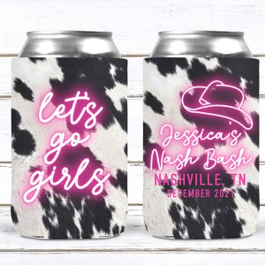 Western Cowhide Bachelorette or Birthday Slim Can Favors. Personalized Austin or Nashville Party. Custom Neon Disco Cowgirl Party Favors.