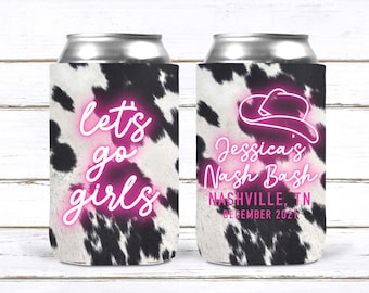 Western Cowhide Bachelorette or Birthday Slim Can Favors. Personalized Austin or Nashville Party. Custom Neon Disco Cowgirl Party Favors.