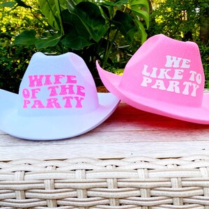 Pink and White Cowboy Hats | Cowgirl Bachelorette Gifts | Nashville, Austin Birthday Party Favors | Pink Bachelorette Cowgirl Hats| Bride