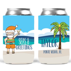 Personalized Beach Vacation Can Coolie or Koozies® - Watercolor Palms - Sun  Sand and a Drink in My Hand