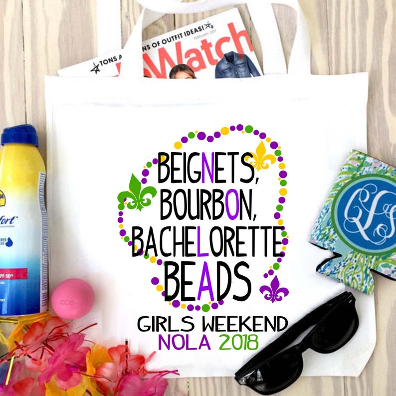 Nola Tote bag Custom New Orleans Mardi Gras Tote Bag. NOLA Party Favors New Orleans Bachelorette or Girls Weekend Tote Bag