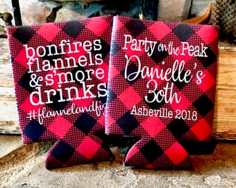 Flannel Party Huggers. Plaid Bachelorette or Birthday Party! Plaid Wedding Favors! Buffalo Plaid Flannel party favor. Glamping or Mountain!