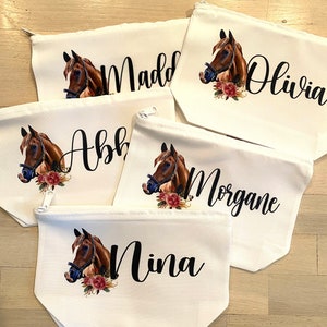 Equestrian Personalized Make Up bag. Cowgirl Make up Bag. Personalized Equestrian Team Gift Horse Birthday image 1