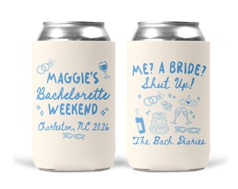 The Bachelorette Diaries Can Coolers. Coastal Party Gifts. Custom Princess Drink Sleeves, Personalized Party Favors.