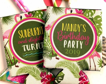 Flamingle Beverage Huggers. Beach Party Favors. Custom Tropical Birthday or Bachelorette Party Favors. Beach Party Favors!