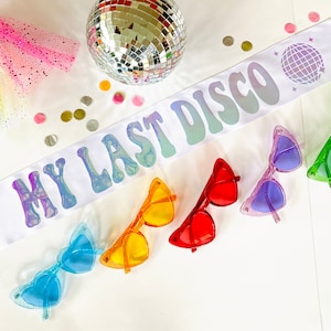 Disco Bride 4&quot; vinyl Satin Sash. Disco Bride Sash with Glitter or holographic. Disco Bachelorette Sash! Disco Cowgirl Party Sash!