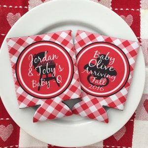Baby Q Baby Shower Drink Insulators. BBQ Baby Shower Favors. Baby Shower Favors. Gender Reveal Party Favors. Personalized Baby Q Coolies!