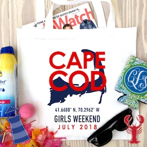 Cape Cod Tote bag. Cape Cod Party Favors! Bachelorette or Girls Weekend on the Cape Tote Bag. Cape Cod Wedding Welcome Bag.