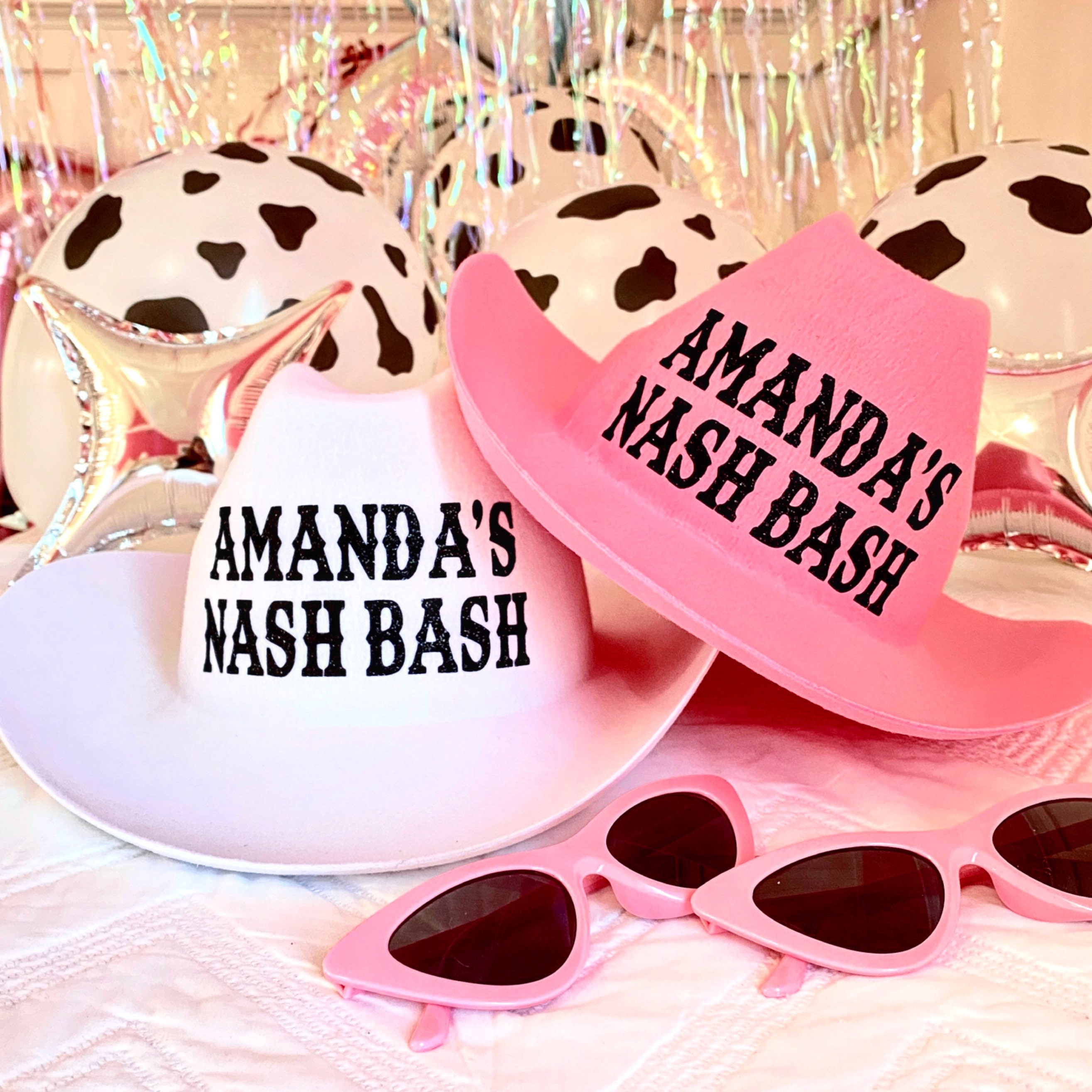 7868 Cowgirl Hats Party Pack | Bride White Cowboy Hat And Pink Bachelorette Pink and White Cowgirl Hats | Cowgirl Bachelorette Gifts  main image 4