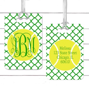 Quatrefoil Tennis Bag Tag. Monogrammed tennis gift. Custom Tennis team present. Tennis Birthday or Bachelorette gift. Tennis coach gift!