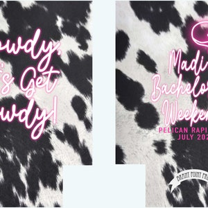 Western Cowhide Bachelorette or Birthday Slim Can Favors. Personalized Austin or Nashville Party. Custom Neon Disco Cowgirl Party Favors. image 7