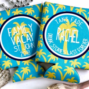 Tropical Palm Tree Party Can Coolies. Tropical Bridesmaid or Bachelorette Party Favors. Girl's Weekend Family Vacation Beach Favors.