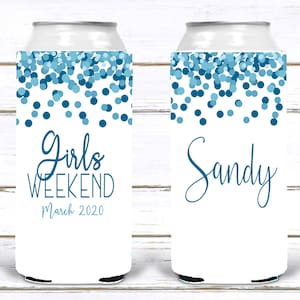 Confetti party huggers. Skinny can party favors. Personalized Birthday or Bachelorette Party Favors. Slim Girls Weekend party favors!