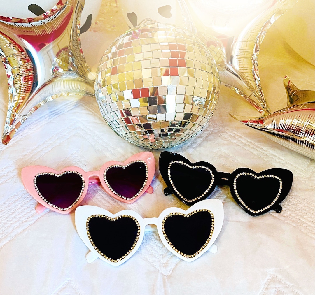 Bling Heart Sunglasses Bachelorette Glasses Bride Sunglasses Bachelorette Party Heart Sunglasses