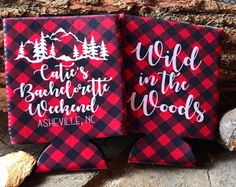 Plaid Mountain Party Huggers. Plaid Bachelorette or Birthday Party Favors. Asheville Bachelorette Party Favors! Red Plaid Birthday too!