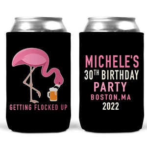 Pink Flamingo Beverage Huggers. Beach Birthday or Girls Weekend. Flamingle Bachelorette Favors. Custom Flamingo Themed Party Favors!