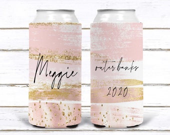 Rose Gold &quot;Glitter&quot; Party Huggers. Slim Can Party. Personalized Bachelorette Party favors. Birthday Party Favors! White and Gold favors.