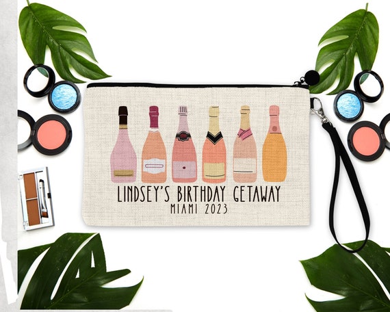 Champagne Party Make up bag. Personalized Bachelorette or Girls Weekend Champagne Favors. Veuve Party favors. Champagne Party Favors!