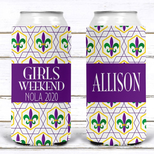 New Orleans Slim Party Hugger. NOLA Bachelorette or Birthday Party Hugger. Mardi Gras Party Favors. Personalized New Orleans Hugger!