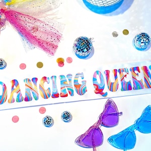 Disco Party 4&quot; Satin Sash. Dancing Queen Sash. Disco Bachelorette Sash! Disco Birthday Party Sash! Retro Bachelorette Party! Disco Bride