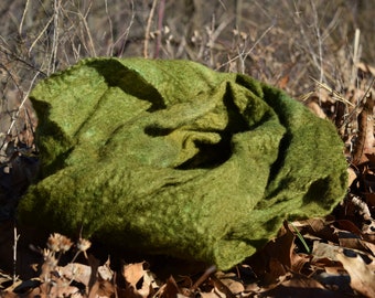 Handmade Felt Infinity Scarf - Dyed a Rich, Forest Green in Soft, Lustrous BFL Wool