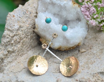 Sleeping Beauty Turquoise Stud and Drop Earrings, Turquoise and Gold Stud Gold Earrings