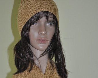 Hand Knit Merino and Silk Hat and Cowl Set