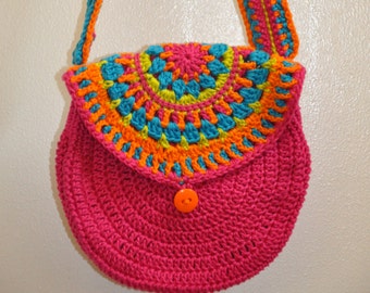Colorful crochet mandala purse