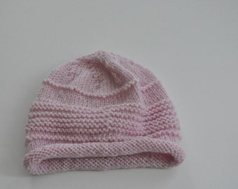 Pink handknit baby hat