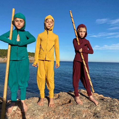 NINJA Kids suit set Ninja clothing long sleeve hoodies for kids & harem pants baggy drop crotch Thumb hole unique hoodie shops for teen