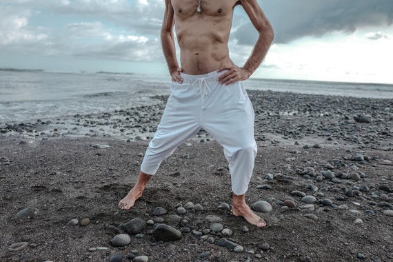 Pantalones de yoga para hombres blancos, ropa kundalini, yoga kundalini,  pantalones harén de algodón, Sarouel Homme, pantalones Samurai -   España