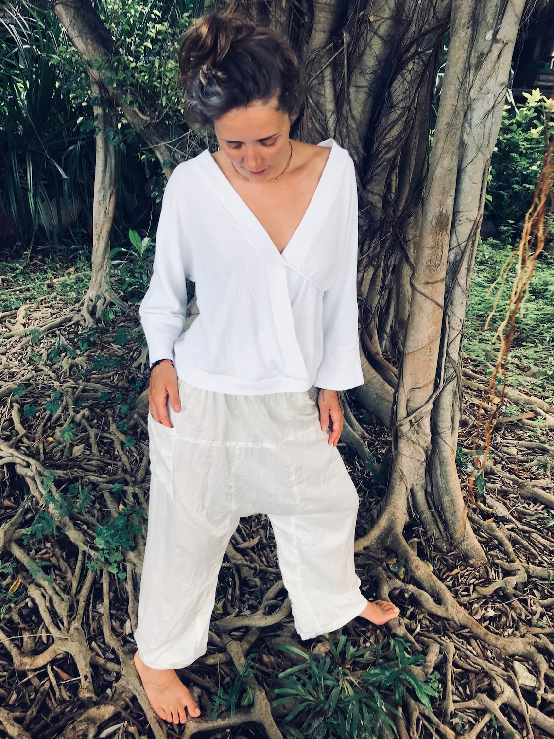 MIHO White Cotton Kimono Top Vneck Shirts Unique Waffle Etsy