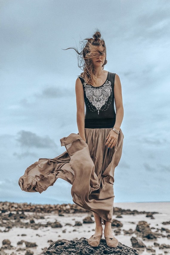 Elastic waist top skirts with pockets