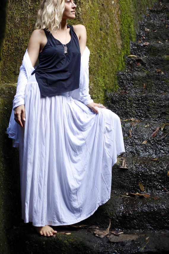 SAYA White Skirt Long Skirt for Women Flowy Maxi Skirt Soft Cotton Skirt High Waisted Skirt Gypsy Skirt Elastic Waist Gathered Skirt Etsy Canada