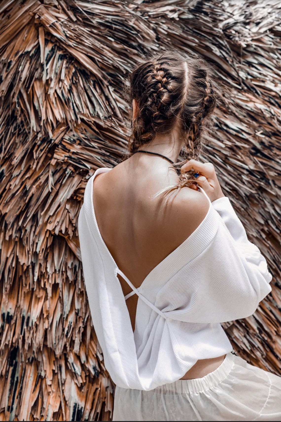 MIHO White Cotton Kimono Top Vneck Shirts Unique Waffle Etsy