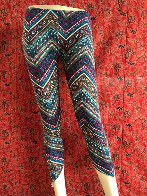 Tricot Leggings - Print - Decorative Beads - Yoga - Festival Wear - 3/4  Length - Size 38