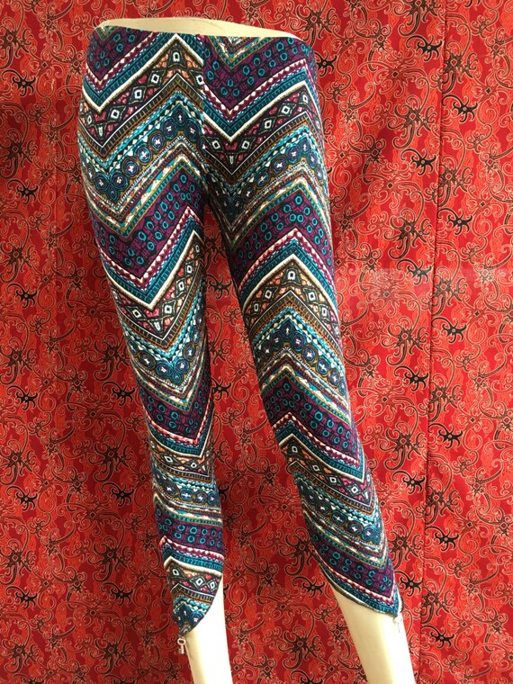 Tricot Leggings Print Decorative Beads Yoga Festival Wear 3/4